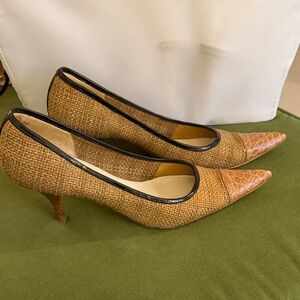 Prada woven and leather  Tan Women's Heels
